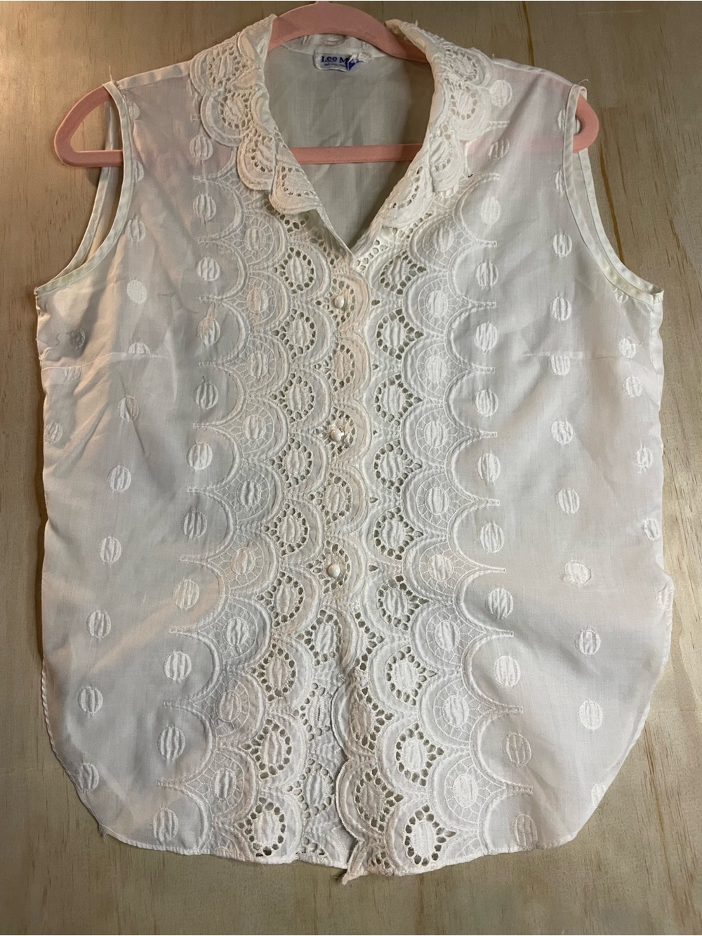 VTG Lee Mar White Eyelet Button-Down Shirt